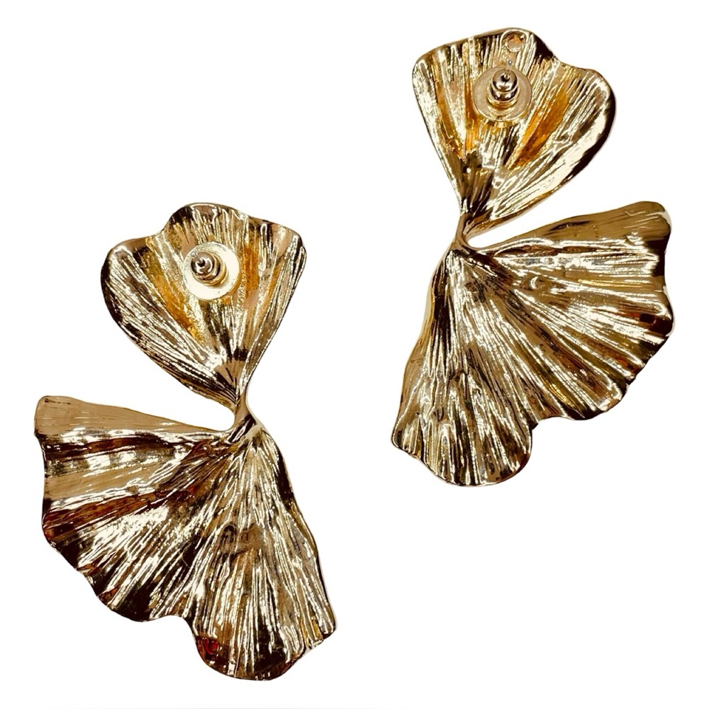 House of Harlow 1960 Gold Twisted Ginkgo Leaf Statement Earrings - Picture 5 of 8